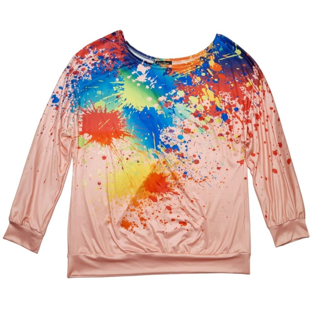 Coeur De Vague Top Womens‎ XL Pink Paint Splatter Long Sleeve 41 in Chest New